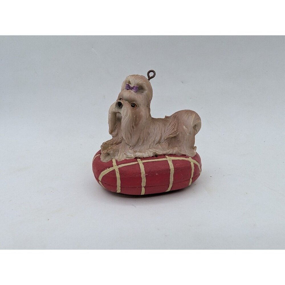Realistic Shih Tzu Dog On Pillow Resin Figurine Christmas Ornament 2.5"